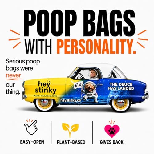 Dog Poop Bags 120 Count – Leakproof, Extra Thick & Easy Open | Bold Orange Unscented Plant-Based PLA + PBAT, Fits All Dispensers | Funny Hey Stinky Design – Supports Service & Therapy Dogs - Image 2