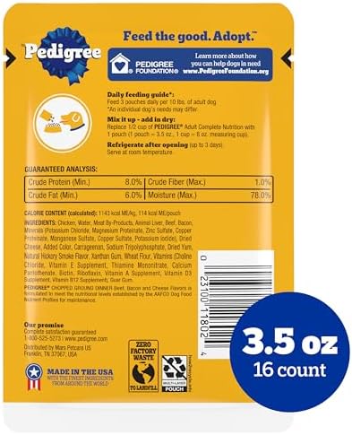 Pedigree Chopped Dinner Wet Dog Food Pouch, Beef & Bacon, 3.5 oz, 16 Count - Image 2