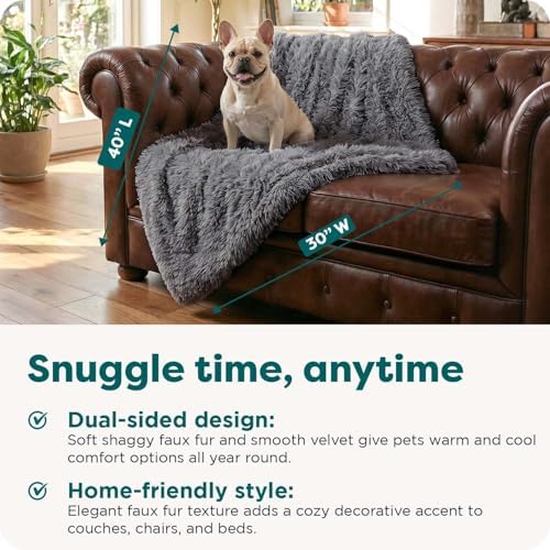 Furhaven Waterproof Throw Blanket for Dogs & Indoor Cats, Reversible Protective Pet Blanket, Medium, Long Faux Fur & Velvet, Gray - Image 4