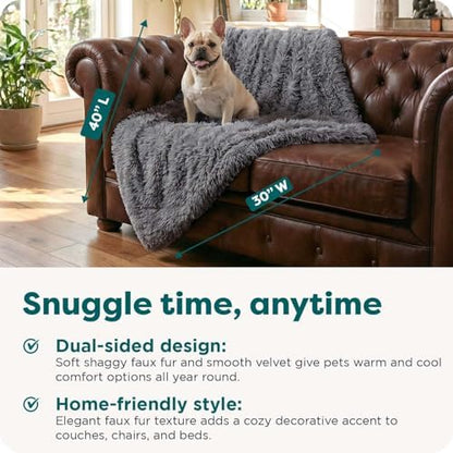 Furhaven Waterproof Throw Blanket for Dogs & Indoor Cats, Reversible Protective Pet Blanket, Medium, Long Faux Fur & Velvet, Gray - Image 4