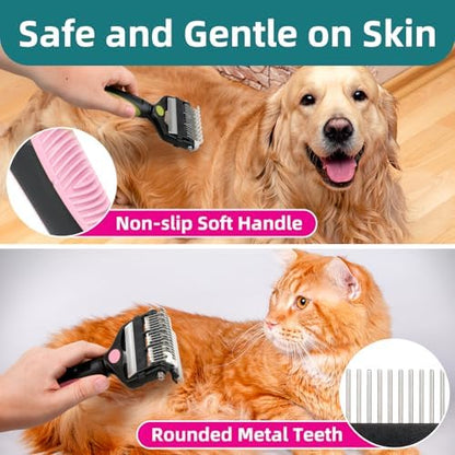 3-IN-1 Pet Grooming Tool - Undercoat Rake, Dematting Comb & Deshedding Brush for Cats, Dogs, Horses - Removes Mats, Tangles & Loose Fur, Reduces Shedding & Prevents Hair Mess (Pink) - Image 4