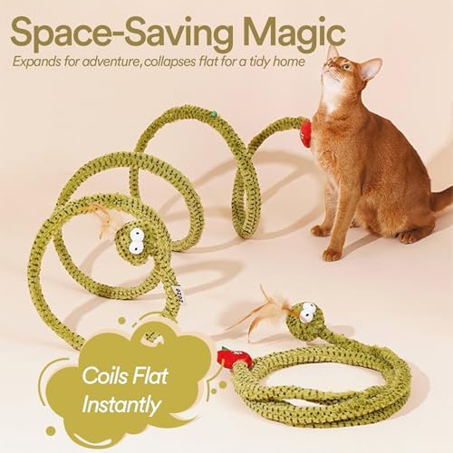 ZEZE Forest Snake Spiral Cat Tunnel Toy with Catnip, Bell & Hanging Teasers, Foldable Interactive Plush Tunnel for Indoor Cats - Image 6