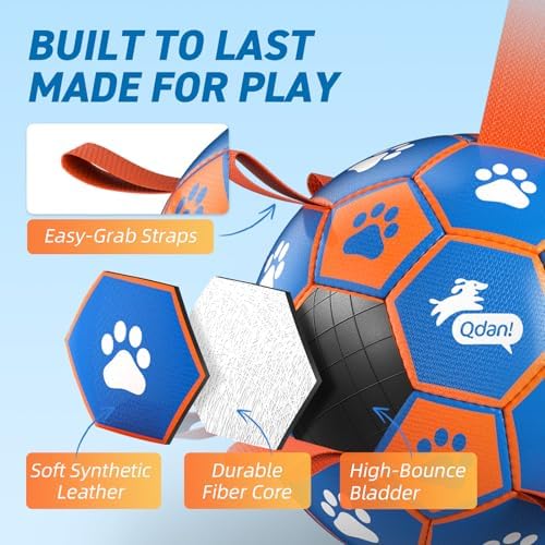 QDAN Dog Ropes Toys, Soccer Ball with Straps, Tug Toy, Dog Birthday Gift - Image 5