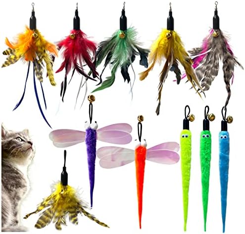 AcceLeah 11Pcs Cat Wand Refills, Feather Dragonfly & Worm Attachments by AcceLeah