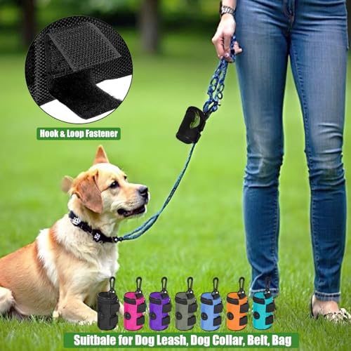 Dog Poop Bag Holder for Leash Attachment - Waste Bag Dispenser for Leash - Fits Any Dog Leash - Portable Set with Hand Free Holder Metal Carrier, Round Shape, Purple - Image 3