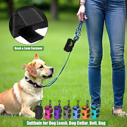 Dog Poop Bag Holder for Leash Attachment - Waste Bag Dispenser for Leash - Fits Any Dog Leash - Portable Set with Hand Free Holder Metal Carrier, Round Shape, Pink - Image 3