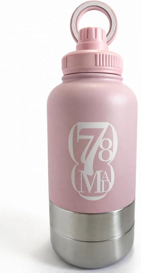 3-in-1 Dog Water Bottles with Food & Water Bowls – Insulated Stainless Steel 32oz Travel Bottle for Walking, Hiking & Outdoor Adventures (Soft Pink)