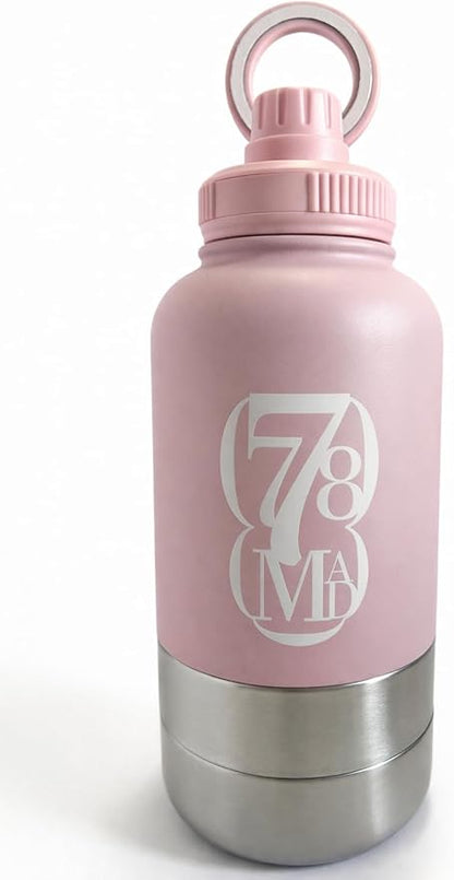 3-in-1 Dog Water Bottles with Food & Water Bowls – Insulated Stainless Steel 32oz Travel Bottle for Walking, Hiking & Outdoor Adventures (Soft Pink)