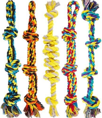 All Large Dog Rope Toys for Aggressive Chewers, 5 Nearly Indestructible Various Tough Rope Toys for Large and Medium Breed, 100% Cotton for Teeth Cleaning, Tug of War, No Small Type by Unknown