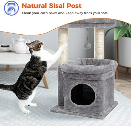 PEQULTI Small Cat Tree Tower for Indoor Cats, Sisal Post & Cozy Condo, Grey - Image 6