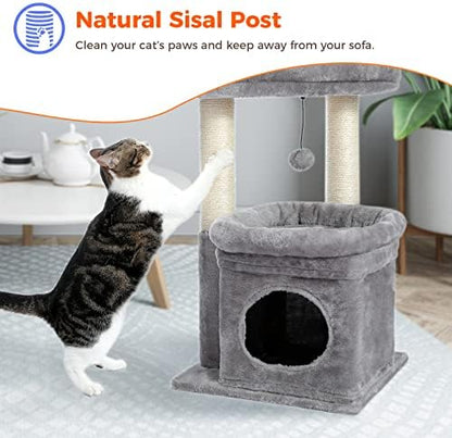 PEQULTI Small Cat Tree Tower for Indoor Cats, Sisal Post & Cozy Condo, Grey - Image 6