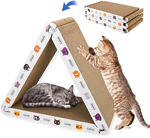 CATISM Cat Scratcher Cat Scratching Board - Foldable - Triangle, 6 Usable Sides Scratchers for Indoor Cats, Durable Recyclable Cats Cardboard Vertical(Pack of 3) by Petsfriend