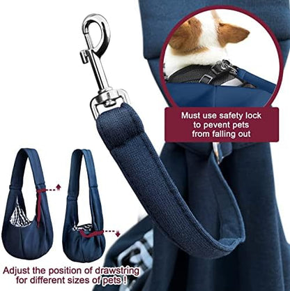 Pet Dog Sling Carrier for 3-10 lbs pet,Dog Purse Pouch,Dog Satchel,Reversible unadjustable Strap Travel Hand-Free Safe Bag Small Puppy Backpack (Dark Blue) - Image 5