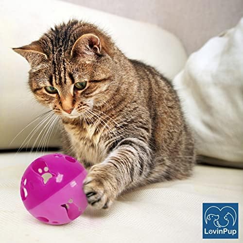Large Cat Ball Toy with Bell – Interactive Rolling Design for Active Play – Sturdy Plastic Cat Toy Ball that Stays Visible During Play – Blue 3 Pack for Cats, Kittens, and Small Pets