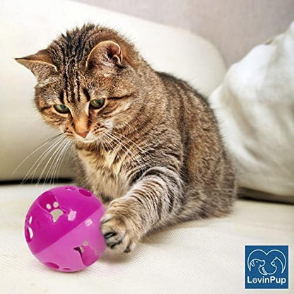 Large Cat Ball Toy with Bell – Interactive Rolling Design for Active Play – Sturdy Plastic Cat Toy Ball that Stays Visible During Play – Pink 1 Pack for Cats, Kittens, and Small Pets