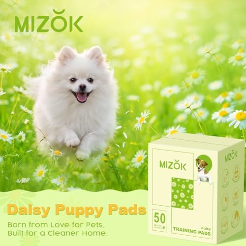 MIZOK Puppy Pads with Adhesive Tabs Green Daisy Prints Small 22x22in 50Ct - Image 2