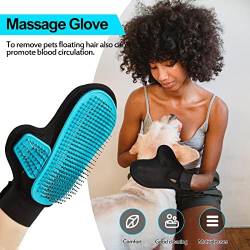 2025 Pet Grooming Glove with Tipped Pin Brush,Special Design Deshedding Glove, Perfect Petting Tool for Sensitive Dogs & Cats with Long & Medium Fur, Massage Mitt - Right-Hand - Blue - Image 5