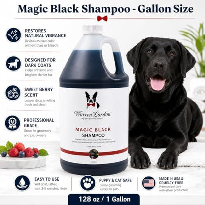 Warren London Magic Black Dog Shampoo | Brightens Any Dog Coat | Formulated for Darker Dog Coats | Puppy and Cat Safe Grooming Supplies | Berry Scent 128 Ounce, Made in USA - Image 2