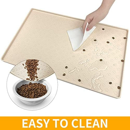 2 Pack Silicone Pet Placemat for Dog and Cat, Waterproof Non-Slip Pet Feeding Bowl Mats for Food and Water, Small Medium Large Tray Mat Prevent Residues from Spilling to Floor, Beige, 18" 12" - Image 6