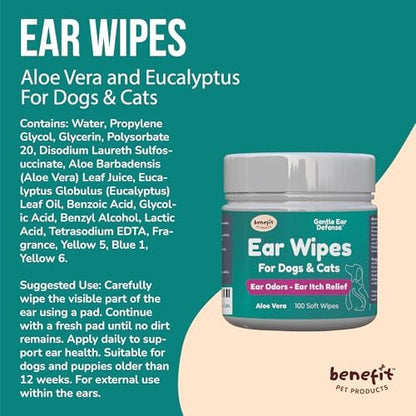 Benefit Pet Products Dog Ear Wipes - Ear Cleaner for Dogs to Prevent Infections, Itching & Odor - Aloe & Eucalyptus, Grooming Wipes - 100 Count - Image 6