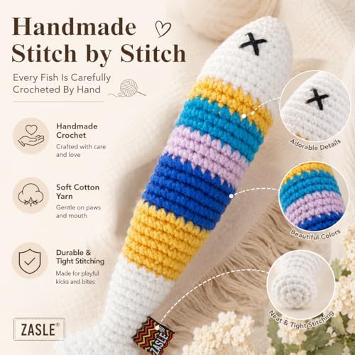 Handmade Catnip Fish Toy, Crochet Cat Toy with Crinkle Paper (2Pack) - Image 2