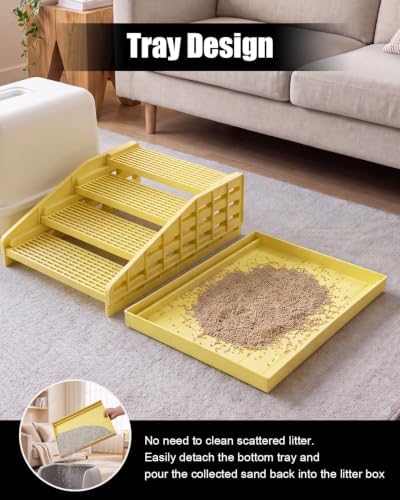 Adjustable Cat Stairs, Litter Box Step DIY Stackable with Litter Catcher & Anti-Tracking Grid, Non-Slip Cat Staircase for Senior Small Cats Kittens, Fit Most Litter Boxes (Yellow) - Image 6