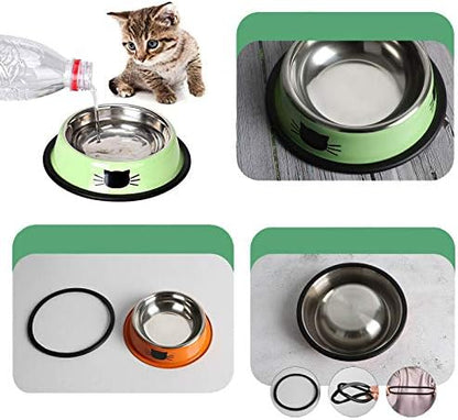 SUOXU Cat Bowls,Stainless Steel Cat Water Food Bowl,Puppy Feeding Bowl,Set of 3 Shallow Pet Bowl Rubber Base Non Slip Small Dogs Feeder Bowls - Image 3