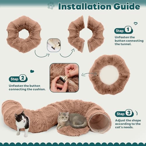 DUMOS Cat Tunnel Bed for Indoor Cats, Cave Donut Play Tunnel, Modern Brown - Image 6