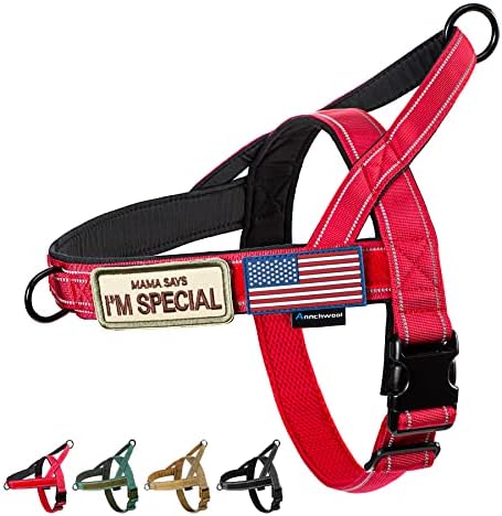 Annchwool No Pull Dog Harness with Soft Padded Handle,Reflective Strip Escape Proof and Quick Fit to Adjust Dog Harness,Easy for Training Walking for Small & Medium and Large Dogs(Red,S) by Annchwool