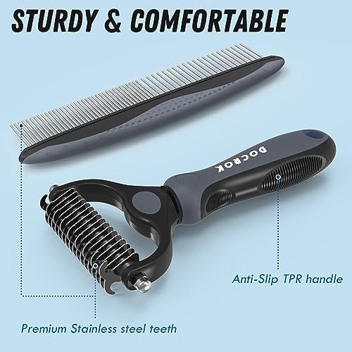 Docrok Pet Grooming Brush and Metal Comb Combo for Dogs & Cats, Gray - Image 6