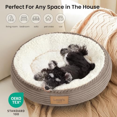 Love's cabin Round Donut Cat and Dog Cushion Bed, 24in Pet Bed for Small or Medium Dogs, Anti-Slip & Water-Resistant Bottom, Soft Durable Fabric Pet Beds, Washable Calming Cat Bed Khaki - Image 6