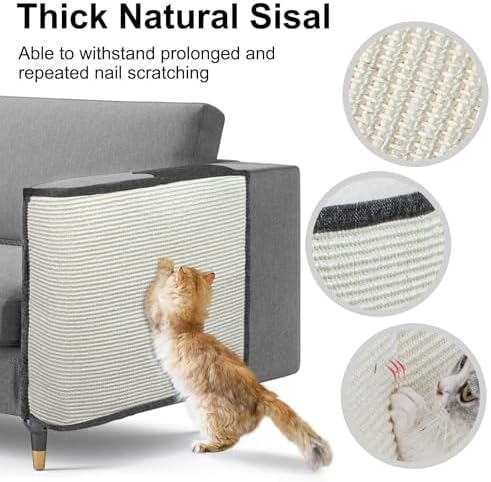 Cat Scratch Sofa Protector,Cat Scratching Couch Protector with 19.7''L*23.6''W Natural Sisal Scratching Mat for Protecting Couch Sofa Chair (Dark Grey/Left Hand) - Image 5