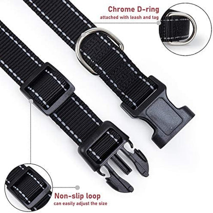 Reflective Dog Collar, Puppy Collar with Buckle Adjustable, Black L - Image 3