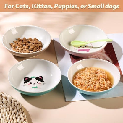 Cat Bowls, Ceramic Cat Food Bowl Set with White Silicone Ring for Non Slip, Cute Cats Dishes or Plates for Feeding Indoor Cats, Kitten, Small Dogs (Multicolored 4 Pack-Cute Pet, 5.5 Inches) - Image 4