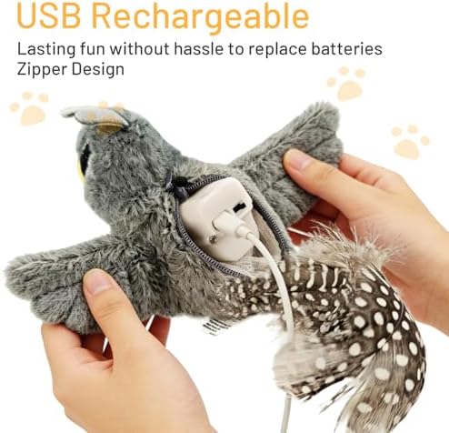 Puffluv Flapping Cat Toy,Interactive Shoebill Flapping Bird,CAN NOT Fly Auto Chirping & Beating Wings 6 Modes, USB Charging with Catnip for Indoor Kittens Active Fun - Image 3