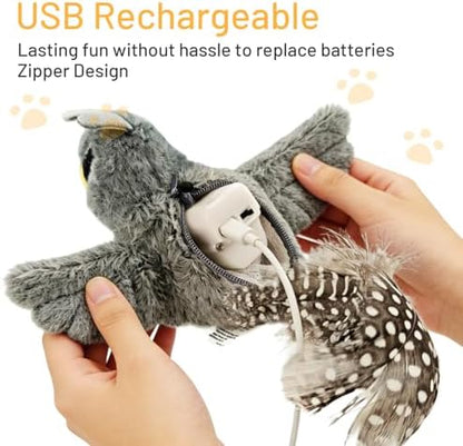 Puffluv Flapping Cat Toy,Interactive Shoebill Flapping Bird,CAN NOT Fly Auto Chirping & Beating Wings 6 Modes, USB Charging with Catnip for Indoor Kittens Active Fun - Image 3