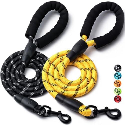 2 Pack Dog Leash, Heavy Duty Nylon Rope Pet Leashes(5FT-3/8,Black/Yellow) by BOOMIBOO