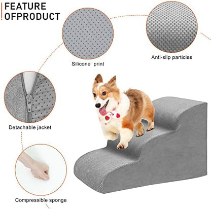 Dog Stairs for Small Dogs, 3 Tiers High Density Foam Dog Ramp, Extra Wide Non-Slip Pet Steps for High Beds Or Couch, Soft Foam Doggie Ladder for Dogs Injured, Older Pets, Small Cats - Image 4