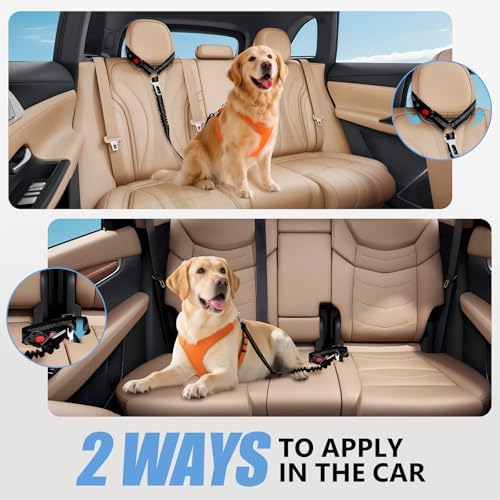 Headrest Dog Car Safety Seat Belt-Easy to Use, Dog Seat Belt with Military-Grade, Seatbelt Adjustable - Car Leash with Elastic Bungee & Reflective Safety Tether(Black) - Image 2
