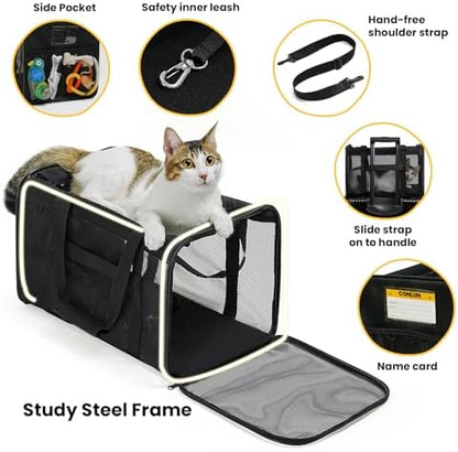 Conlun Cat Carrier Bag,Soft-Sided Pet Carriers for Dogs with 4-Sided Mesh,Airline Approved Cat Transport Carrier for Small&Medium Cats Kitten Puppy Up to 15Lb,Collapsible Cat Travel Carrier-M,Black - Image 4