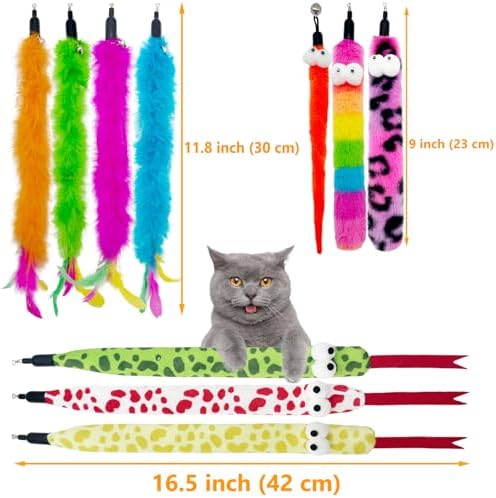 Cat Wand Replacement Feather Worm Snake, 10 Pieces Cat Wand Attachments Assorted Snakes Worms Feathers Refill Toy for Indoor Cats (B) - Image 2