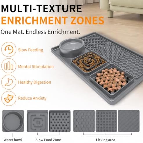 Lick Mat with Suction Cups, Dog Bath Grooming Slow Feeder, Silicone Treat Mat（Gray） - Image 4