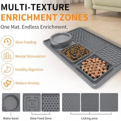 Lick Mat with Suction Cups, Dog Bath Grooming Slow Feeder, Silicone Treat Mat（Gray） - Image 4