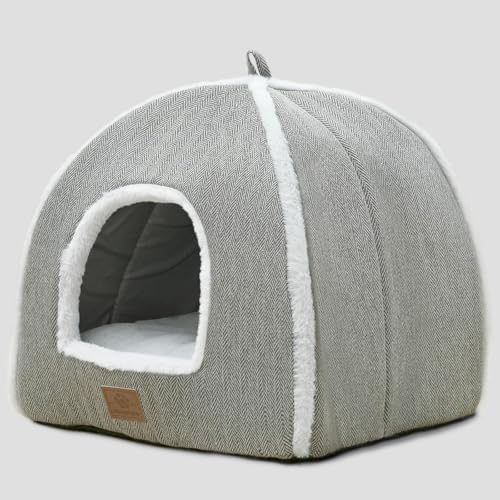 Cat Beds for Indoor Cats-Cat Bed Cave House Tent for Kittens and Small Pets with Washable Cushioned,Soft and Warm Indoor House, Grey, 15 inches by WINDRACING
