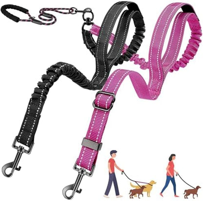 AUTOWT Double Leash for Two Dogs, No Tangle 360° Swivel Dual Dog Leashes with 4 Handles, Super Lightweight for Puppy, Reflective Adjustable Strap and Shock Absorbing Bungee by AUTOWT