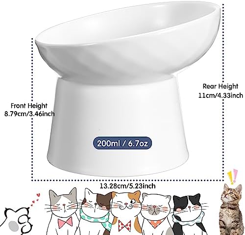 Tanlade 4 Pcs Ceramic Raised Cat Bowls, Elevated Tilted Cat Bowl for Food Water, Stress Free, Backflow Prevention, Dishwasher Microwave Safe, Feeder Dish for Indoor Kitten, Small Dogs(White and Grey) - Image 2