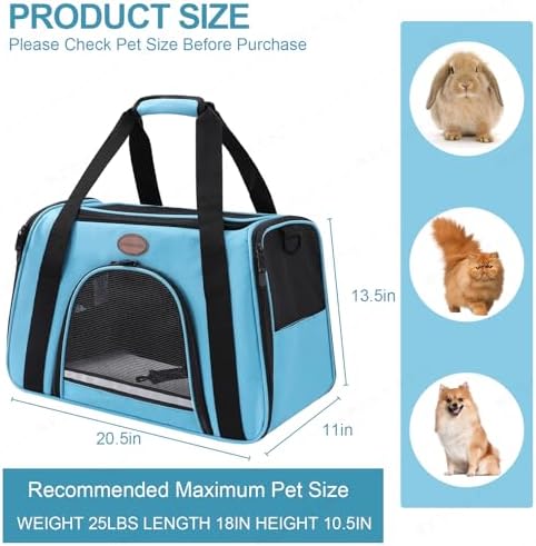Cat Carrier Dog Carrier Pet Carriers for Medium Small Cats Dogs Puppies up to 25 Lbs,TSA Airline Approved Small Dog Cat Carriers Soft Sided,Collapsible Travel Puppy Carrier (Blue, Large) - Image 6