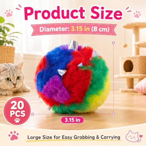 Deekin 20 Pcs Cat Crinkle Toys 3.15 Inch Large Pom Pom Balls for Cats - Image 2