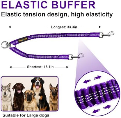 MingXpet 2 Dog Leash, Dog Leash for 2 Dogs, 360° Swivel No Tangle Double Walking Training Leashes for Large Dogs that Pull, Comfortable Shock Absorbing Reflective Bungee, Purple - Image 2