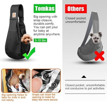 Tomkas Small Dog Cat Sling Carrier Puppy Purse Travel Wrap Soft Crossbody Pet Bag (Black, M - Zip Pocket & Adjust Strap) - Image 7